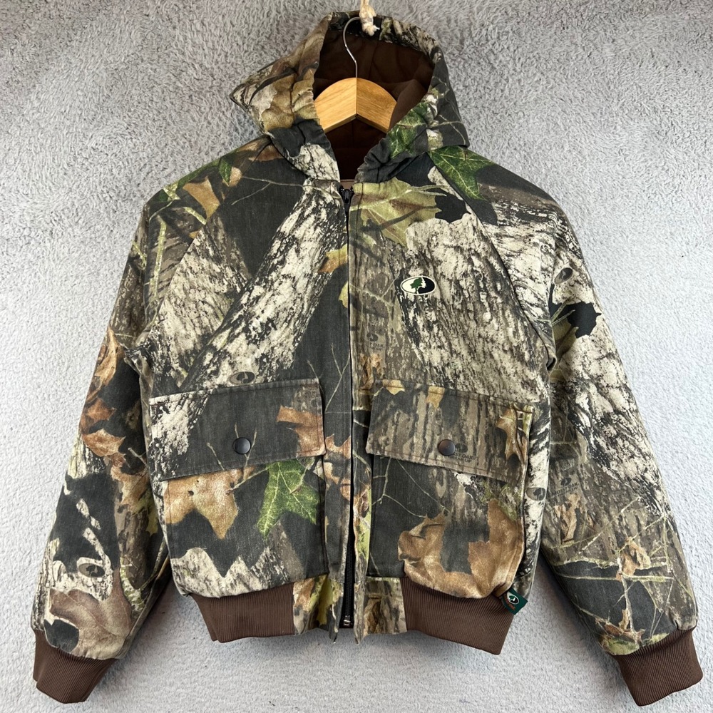 Mossy Oak Kids Camo Hooded Bomber Jacket Break-Up Cotton Canvas M(10/12)